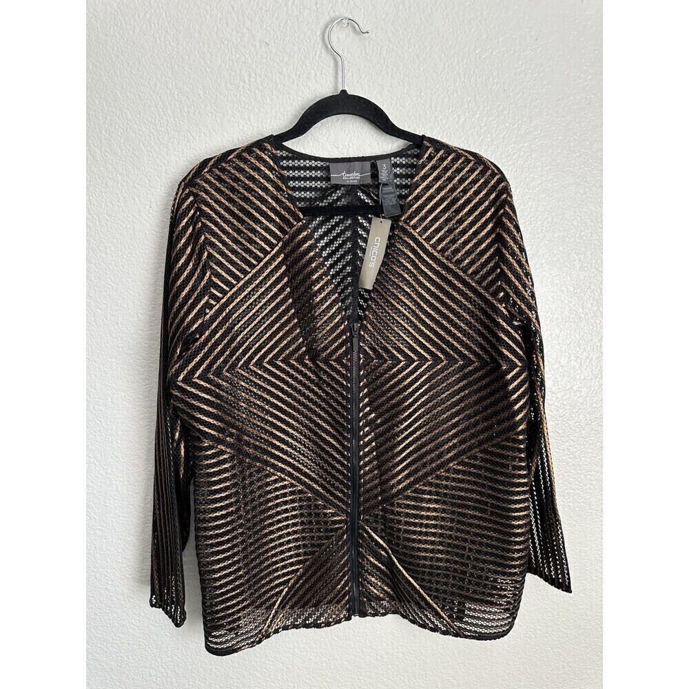 Chico's Travelers Collection Jacket Womens Size 3 XL Striped Copper Shimmer Zip